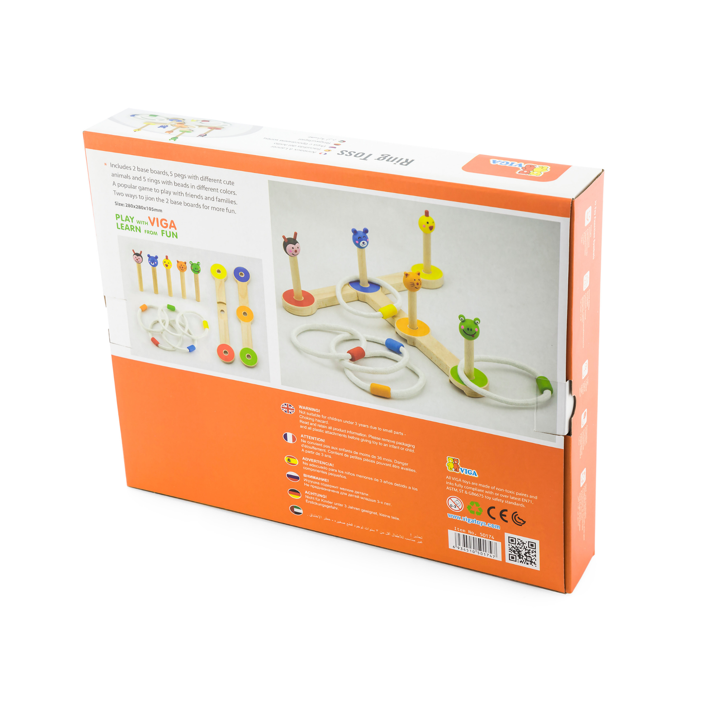 VIGA Wooden Ring Toss Game – Animal-Themed Montessori Toy for Toddlers & Kids, Enhances Hand-Eye Coordination, Fine Motor Skills, Social Play, Eco-Friendly, Non-Toxic Paints, for Boys & Girls Ages 3+