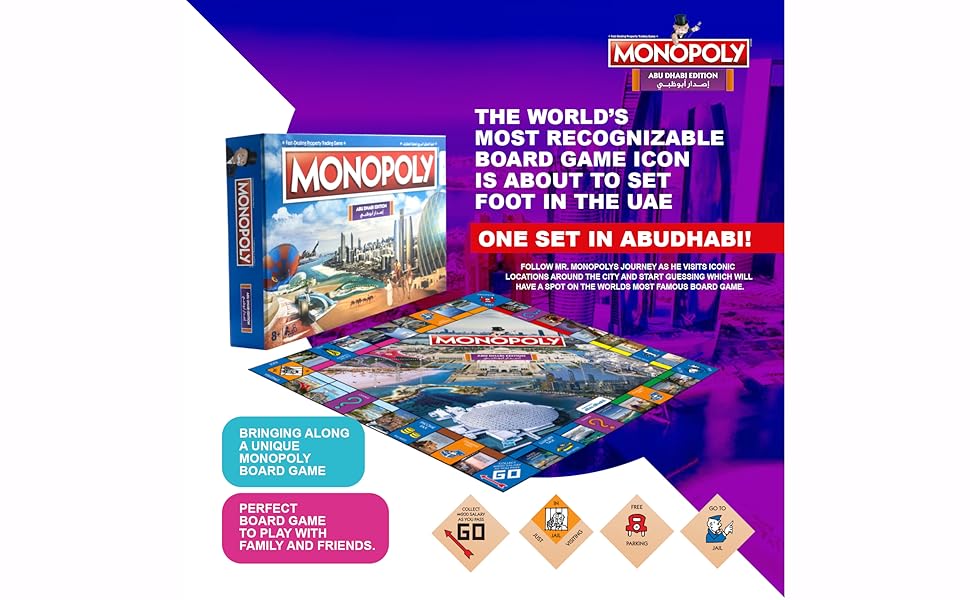 Winning Moves Monopoly AbuDhabi Official Edition, UAE Version, Family Board Game, Iconic Locations, Ages 8+