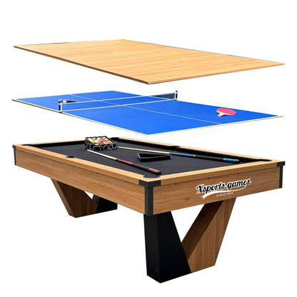 7 FT Pool Tables Billiards for Indoor Home Use,Billiards/Table Tennis/Dining Table Multi-functional 3 in 1,High Density Board Billiard Table