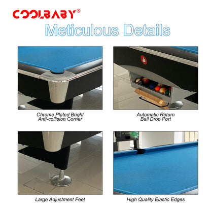 COOLBABY Indoor Luxury Pool Billiards Table 9ft Slate Club Pool Tables Professional Snooker & Billiard Table for Club Use
