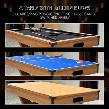 7 FT Pool Tables Billiards for Indoor Home Use,Billiards/Table Tennis/Dining Table Multi-functional 3 in 1,High Density Board Billiard Table