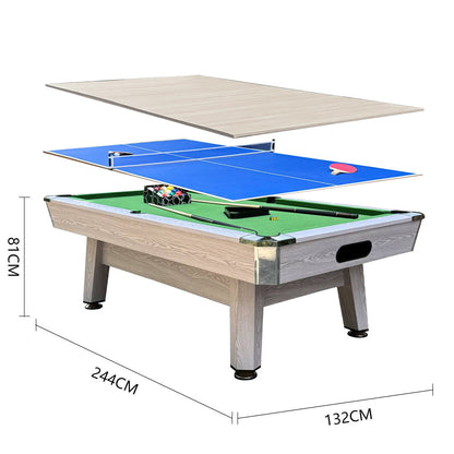 8 FT Pool Tables Billiards for Indoor Home Use, Billiards/Table Tennis/Dining Table Multi-functional 3 in 1, High Density Board Billiard Table