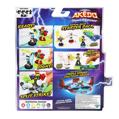 Akedo Legends of Powerstorm Official Rules Starter Pack with 3 Mini Battling Warriors, Exclusive Joystick Controller and Training Piece, Kids Action Game, Ages 6 and Up – Playsets