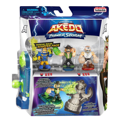 Akedo Legends of Powerstorm Official Rules Starter Pack with 3 Mini Battling Warriors, Exclusive Joystick Controller and Training Piece, Kids Action Game, Ages 6 and Up – Playsets