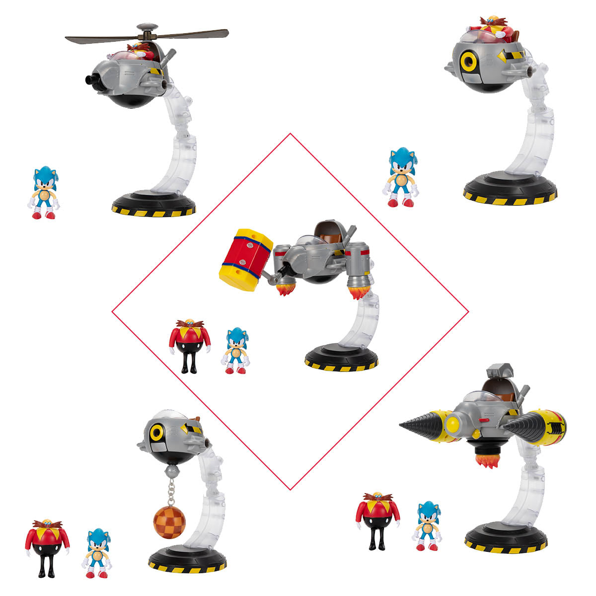 Sonic The Hedgehog Egg Mobile Battle Set, Sonic & Dr. Eggman 2.5-Inch Action Figures, 14-Piece Playset, Customizable Configurations, Kids Collectible Video Game Toy