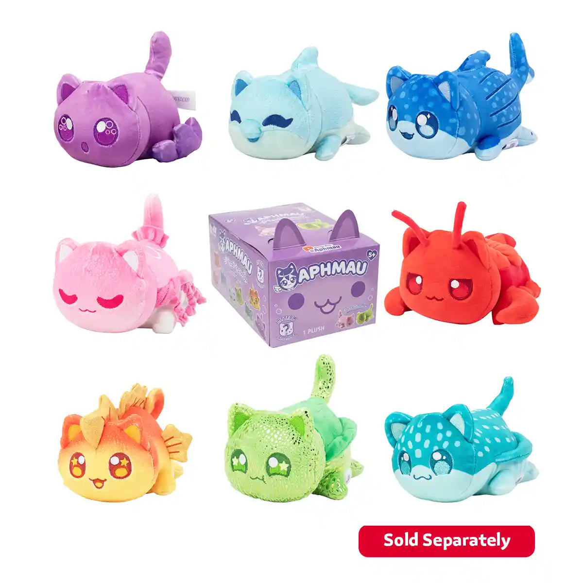 Aphmau Mini Mystery 6 inch Plush Under The Sea Series 5 4 Pack, Official Aphmau Merch, 8 Unique MeeMeow Plushies, Soft Collectible Cat Toys, YouTube Gamer Plush Blind Box Set for Kids and Fans