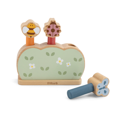 PolarB Wooden Pop-Up Garden Toy for Toddlers, Jumping Animal Peg Game for Fine Motor Skills, Hand-Eye Coordination and Cause-and-Effect Learning, Age 18 Months+
