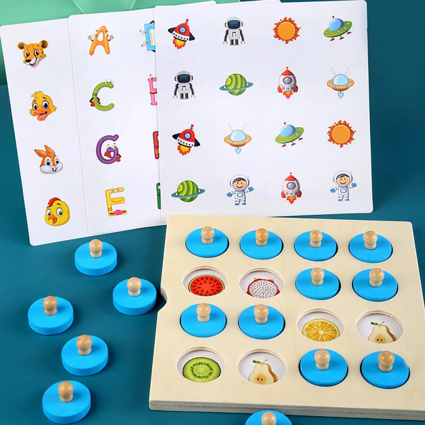 Viga Wooden Memory Game, Montessori Matching Toy with 5 Double-Sided Cards, Develops Memory, Concentration & Motor Skills, Eco-Friendly & Non-Toxic Educational Toy, for Kids Ages 3+