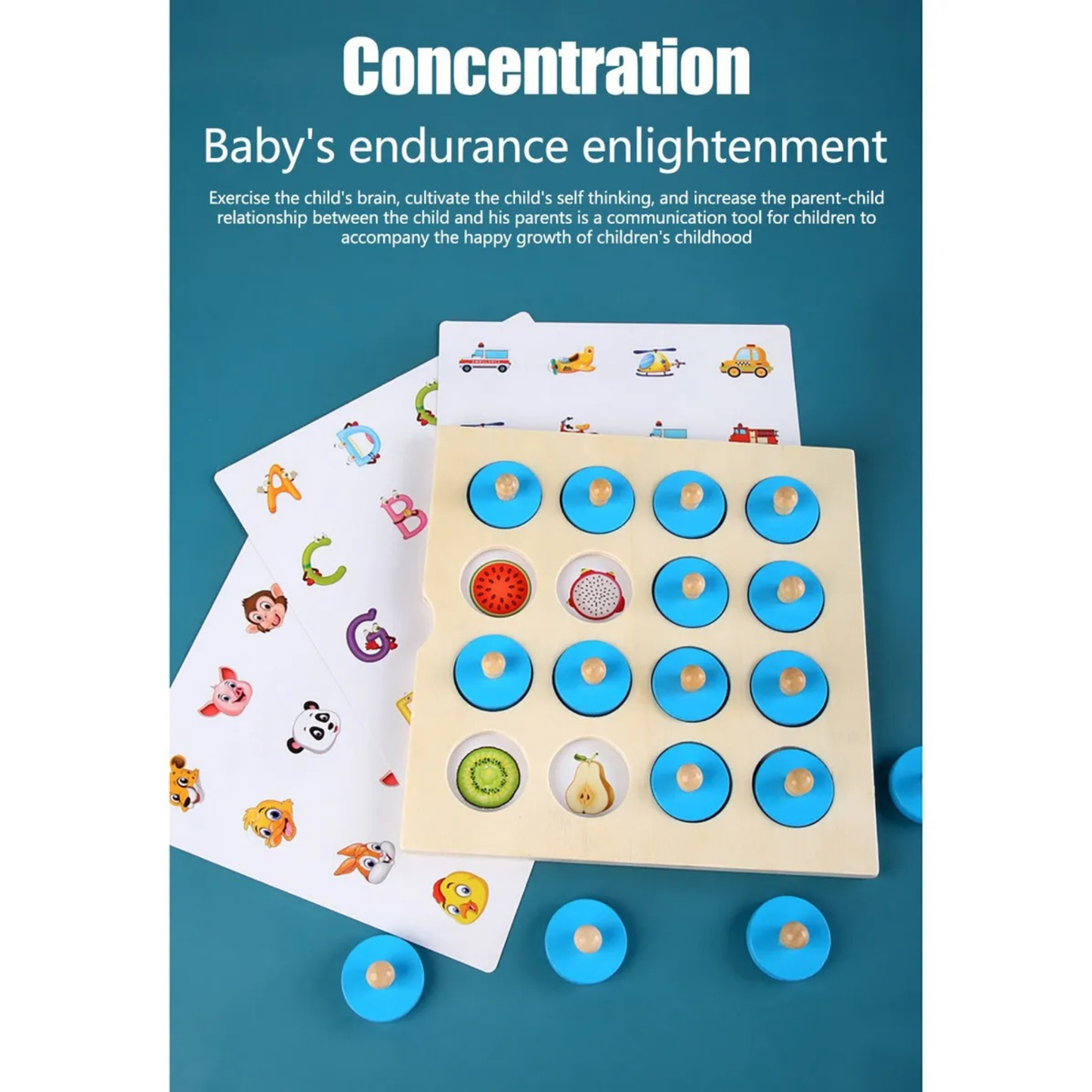 Viga Wooden Memory Game, Montessori Matching Toy with 5 Double-Sided Cards, Develops Memory, Concentration & Motor Skills, Eco-Friendly & Non-Toxic Educational Toy, for Kids Ages 3+