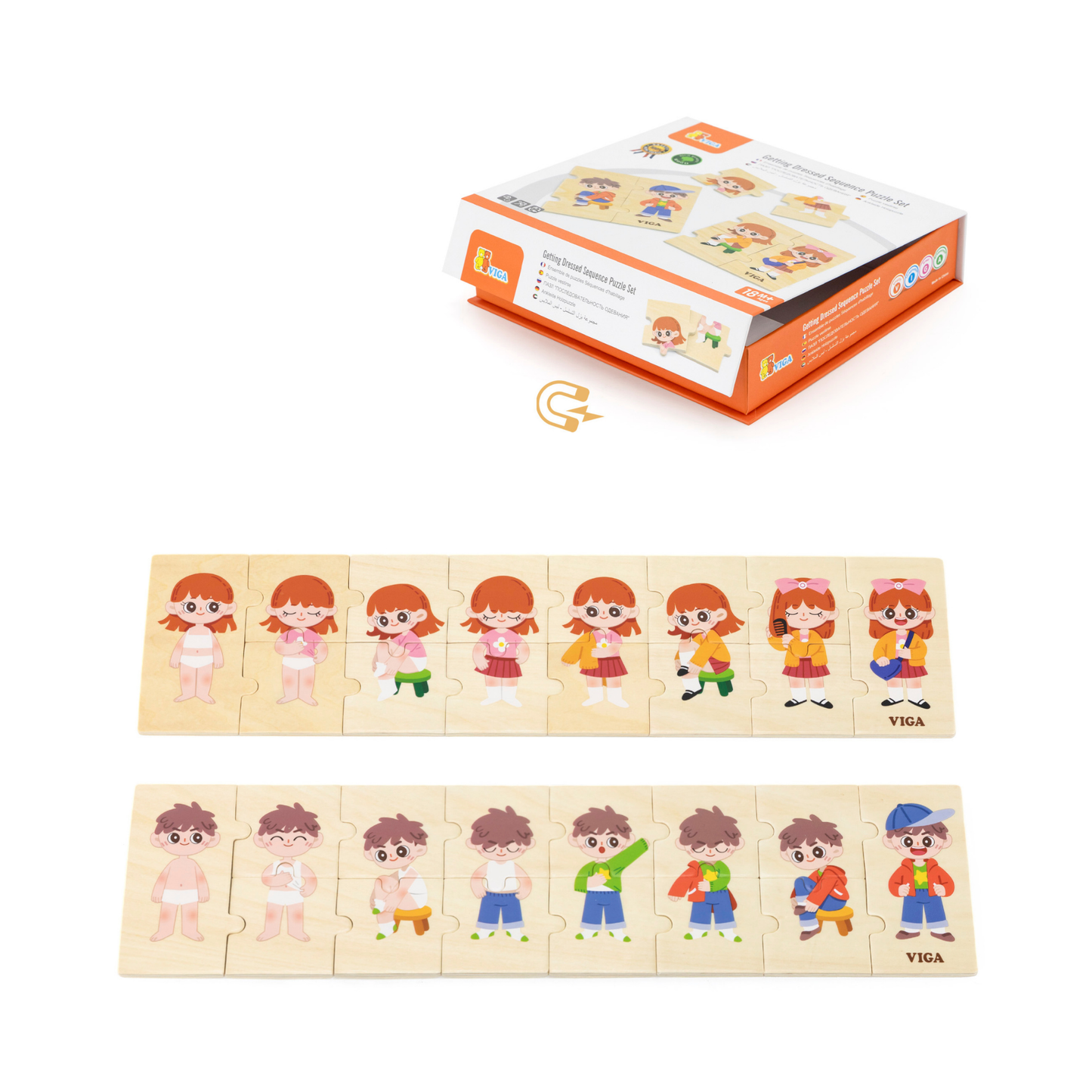 Viga Getting Dressed Connecting Game, 28 Piece Mix & Match Puzzle, Montessori Wooden Toy, Develops Sensory, Cognitive & Fine Motor Skills, Non-Toxic & Eco-friendly Kids Educational Toy, 18M+