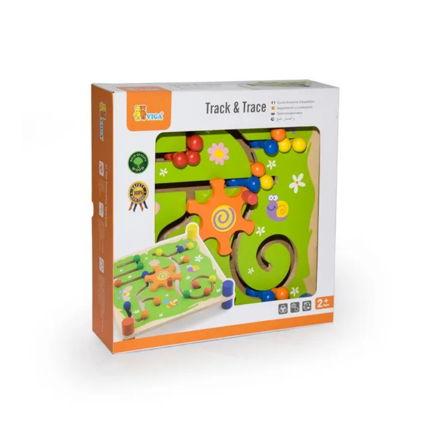 VIGA Wooden Track & Trace Game – Montessori-Inspired Bead Maze with Pattern Cards , Develops Hand-Eye Coordination, Spatial Awareness & Imagination , Eco-Friendly, Non-Toxic Paints , Ages 2+