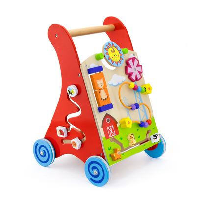 Viga Wooden Activity Baby Walker, Montessori Push Toy with Sensory Games, Eco-Friendly Toddler Walking Aid, Develops Balance, Motor Skills & Logic, Safe Non-Toxic Wood Toy, Ages 18M+