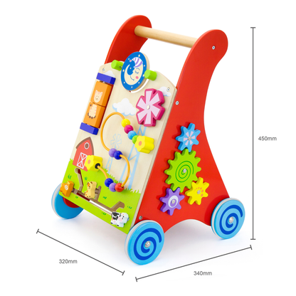 Viga Wooden Activity Baby Walker, Montessori Push Toy with Sensory Games, Eco-Friendly Toddler Walking Aid, Develops Balance, Motor Skills & Logic, Safe Non-Toxic Wood Toy, Ages 18M+