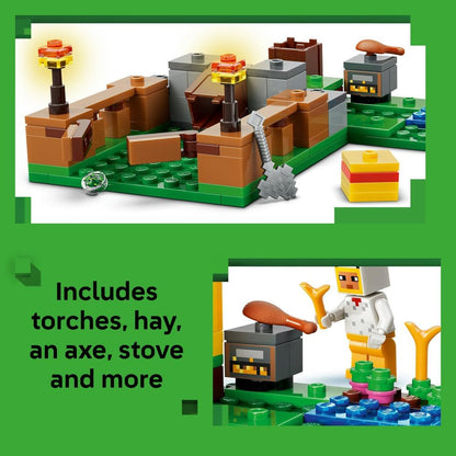 LEGO Minecraft Chicken Farm - Building Toy w/a Chicken Fan Minifigure, Baby Zombie & Fox Mob Figures - Gamer Gift for 7+ Year Old Boys & Girls - 21585