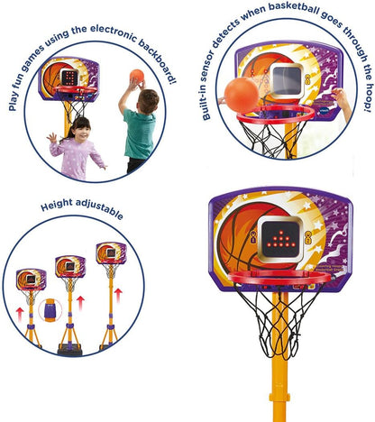 VTech Counting Hoops Basketball Stand – Adjustable Interactive Hoop with LED Screen & 3 Games, Toddler Toy for Ages 3+