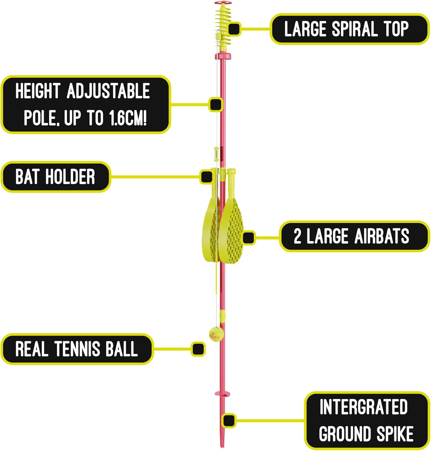 Mookie Swingball Classic with Championship Spiral Top and Real Tennis Ball, Outdoor Swing Tennis Game for Active Play, 5Y+ Years