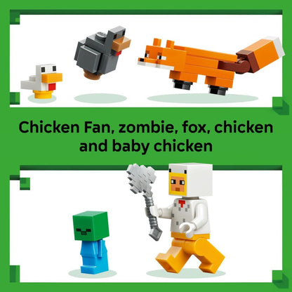 LEGO Minecraft Chicken Farm - Building Toy w/a Chicken Fan Minifigure, Baby Zombie & Fox Mob Figures - Gamer Gift for 7+ Year Old Boys & Girls - 21585