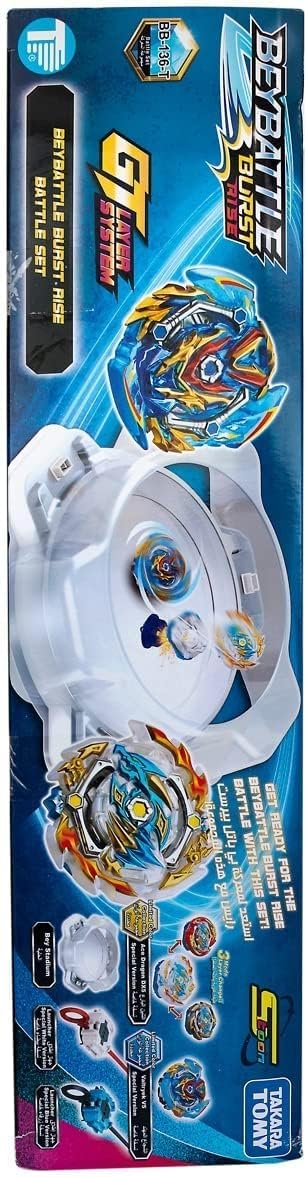 BeyBattle Burst Takara Tomy S4 W1 Rise Battle Set with Stadium, Sword Valtryek V5 and Ace Dragon DX5 Tops, Dual Launchers, Competitive Spinning Top Game for Kids, Ages 8 Years+