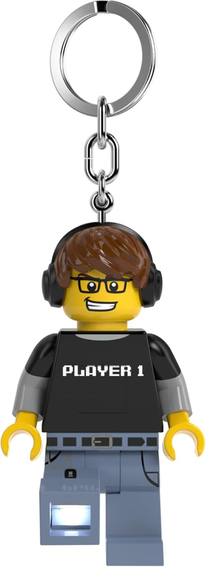 LEGO Minifigures Keychain Light - Video Game Guy (KE217H), Extra-Large 3 Inches Tall, Bag Charm, Easter Basket Stuffer
