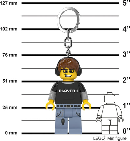 LEGO Minifigures Keychain Light - Video Game Guy (KE217H), Extra-Large 3 Inches Tall, Bag Charm, Easter Basket Stuffer