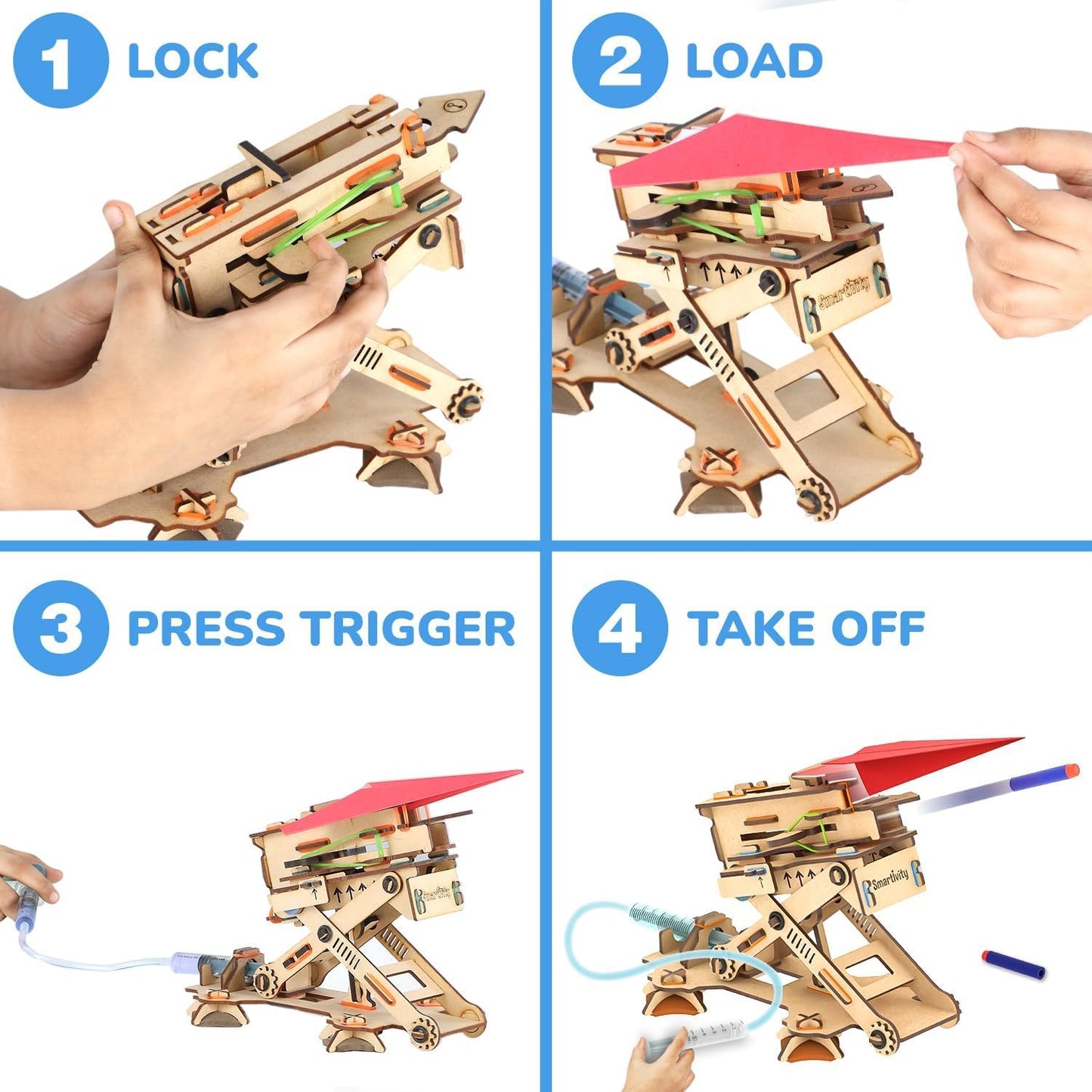 Smartivity Hydraulic Plane Launcher DIY STEM Toy for Kids 6+ Years, Aerodynamics and Hydraulic Science Kit, Educational Construction Game, Multicolor