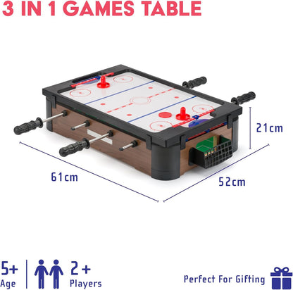 Power Play 3-in-1 Tabletop Games Set, Foosball, Air Hockey, Table Tennis, Multicolor, Wooden Construction, Kids Game Table for Boys and Girls 3+, Indoor Family Entertainment