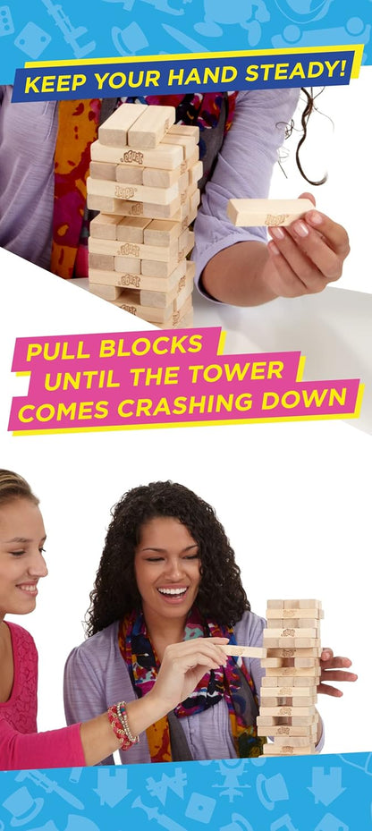 Classic Jenga Game, Hasbro Jenga, 54 Hardwood Blocks, Stacking Tower Game, Family Board Game, Kids Game, Indoor Game, Ages 6 and Up, 1 or More Players