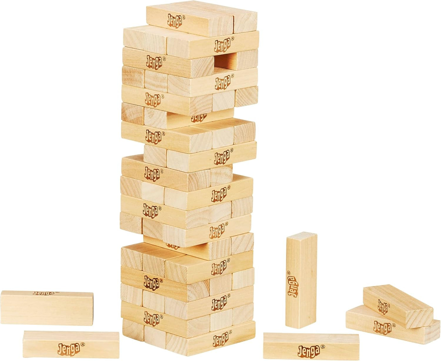 Classic Jenga Game, Hasbro Jenga, 54 Hardwood Blocks, Stacking Tower Game, Family Board Game, Kids Game, Indoor Game, Ages 6 and Up, 1 or More Players