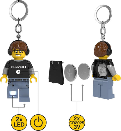 LEGO Minifigures Keychain Light - Video Game Guy (KE217H), Extra-Large 3 Inches Tall, Bag Charm, Easter Basket Stuffer