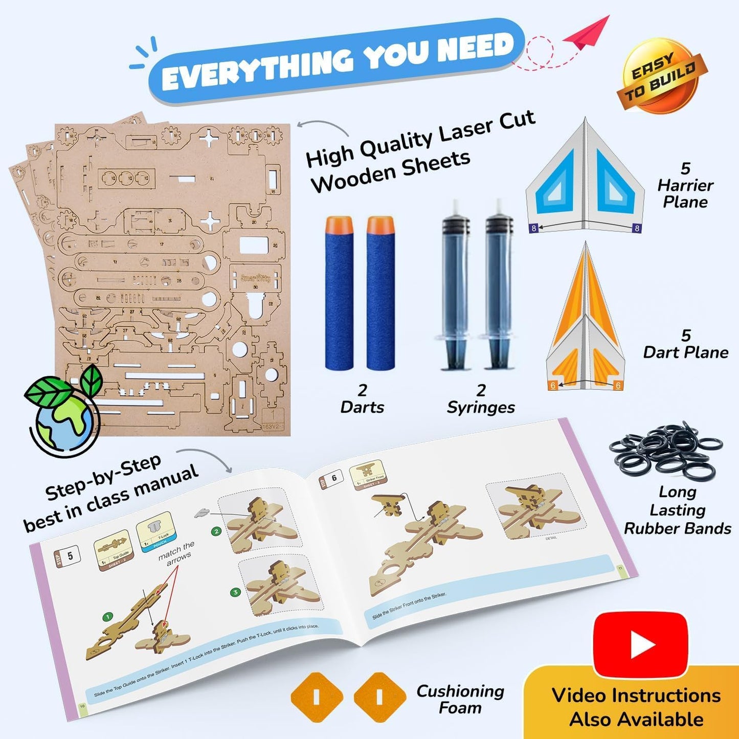 Smartivity Hydraulic Plane Launcher DIY STEM Toy for Kids 6+ Years, Aerodynamics and Hydraulic Science Kit, Educational Construction Game, Multicolor