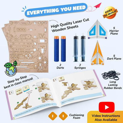 Smartivity Hydraulic Plane Launcher DIY STEM Toy for Kids 6+ Years, Aerodynamics and Hydraulic Science Kit, Educational Construction Game, Multicolor