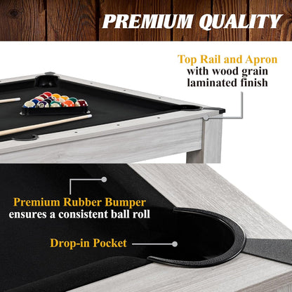 7ft 3-in-1 Convertible Multifunction Billiard Pool Table with Dining Top&Ping Pong Top with Two Benches