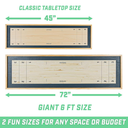 6ft Tabletop Shuffleboard & Curling 2-in-1 Game Set | Portable Wooden Board with 8 Pucks & Tote Bag
