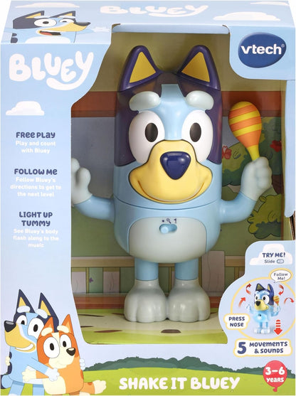 VTech Shake It Bluey Interactive Toddler Toy with Music, Sounds and Phrases from TV Show, Educational Play, Follow Me Memory Game, Motor Skill Development, Learning Toy, Ideal Gift for Kids Ages 3-5, Blue