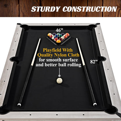 7ft 3-in-1 Convertible Multifunction Billiard Pool Table with Dining Top&Ping Pong Top with Two Benches