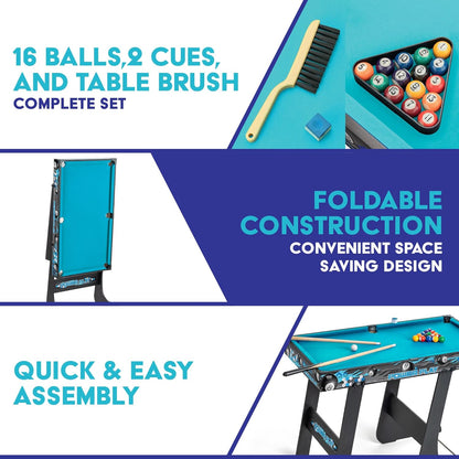 Powerplay 3ft Folding Pool Table Game, Mini Pool Table for Kids and Adults, Compact Wooden Snooker Table, Portable Design with Easy Storage, Indoor Game Table for Boys and Girls 5 Years+