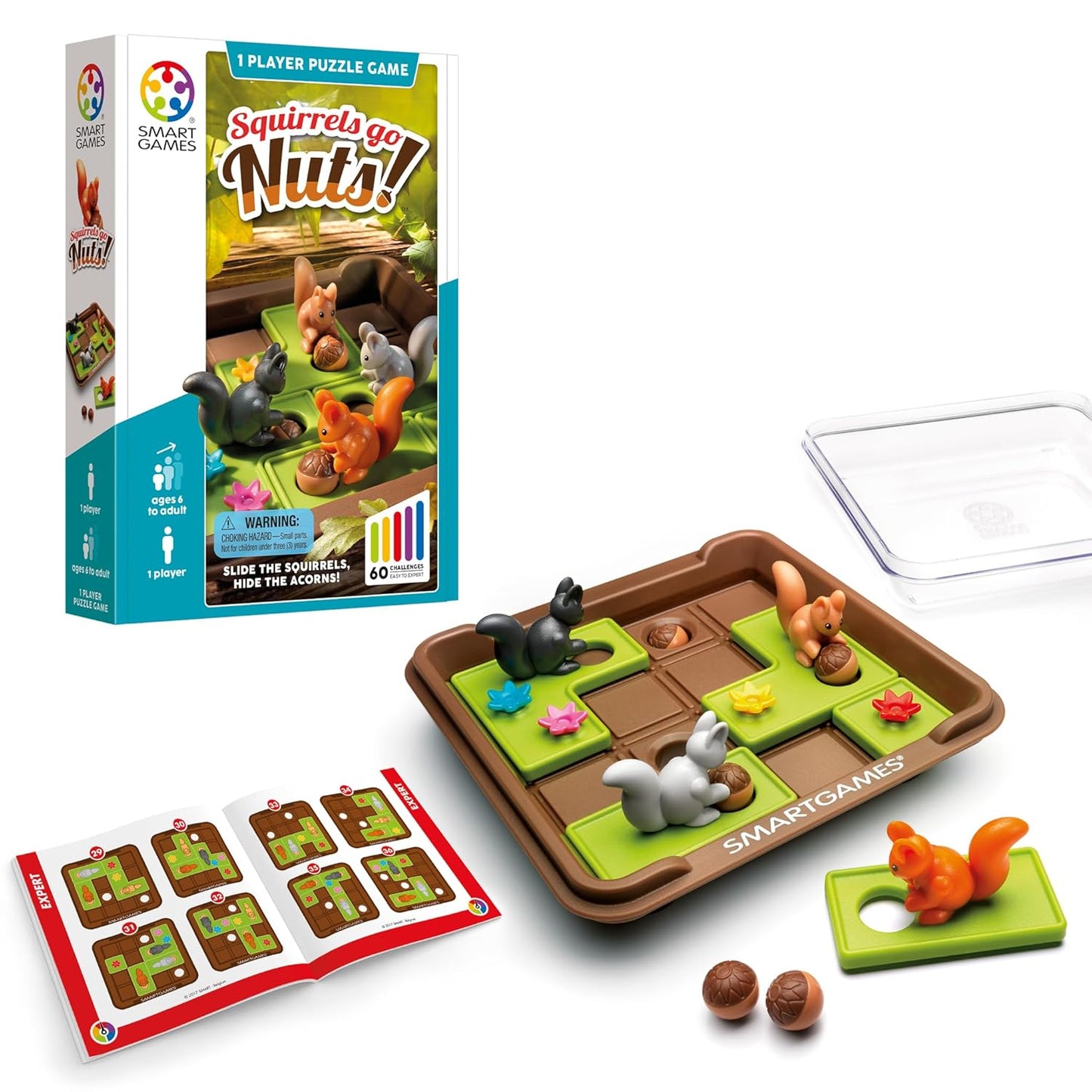 SmartGames Squirrels Go Nuts!, Fun IQ Brain Teaser Puzzle, Cognitive Development STEM Toy with 60+ Challenges, Travel Friendly Tabletop Educational Matching Puzzle Game, Suitable for Children Above 6+