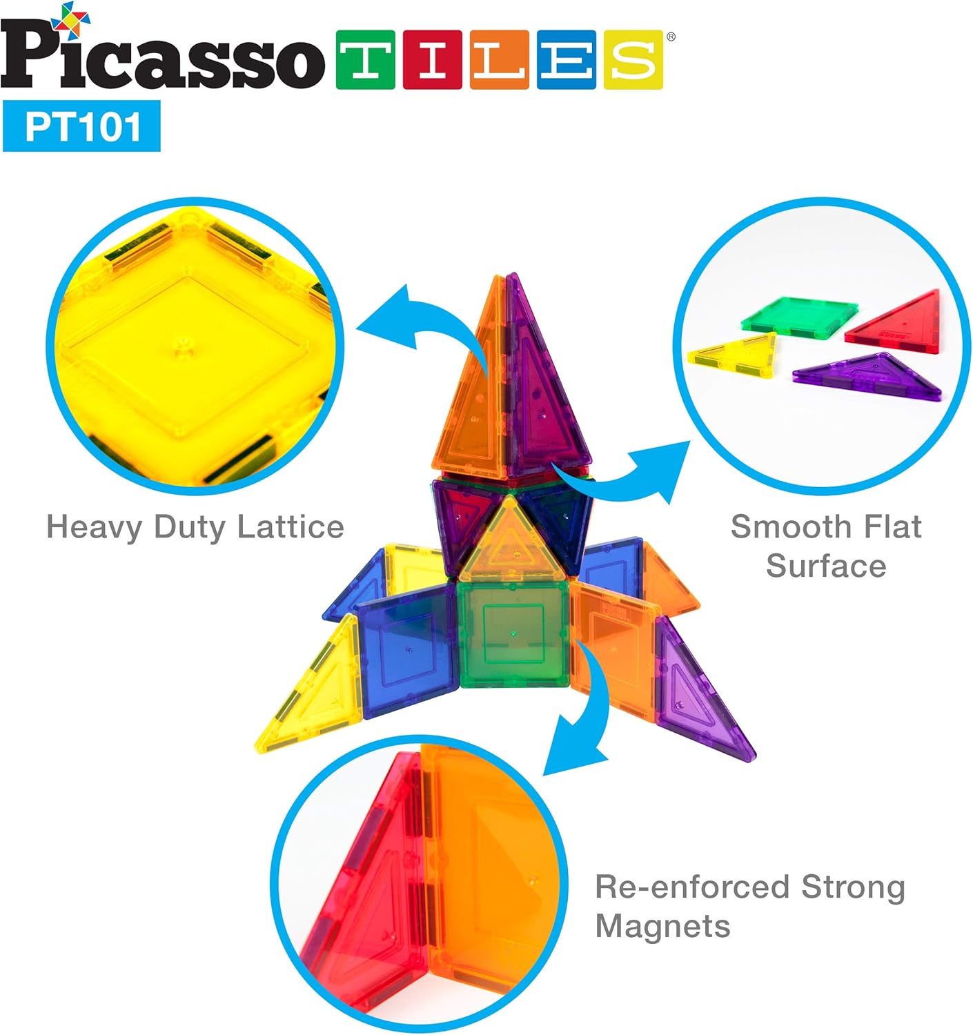 PicassoTiles PT101 101-Piece Magnetic Building Set - STEM Educational Game, Children's Brain Development, Magnetic Blocks
