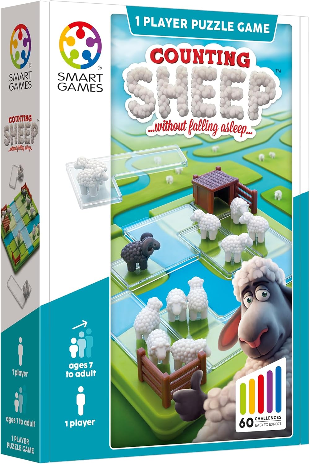 SmartGames Counting Sheep, Fun IQ Brain Teaser Puzzle, Cognitive Development STEM Toy with 60+ Challenges, Travel Friendly Tabletop Educational Matching Puzzle Game, Suitable for Children Above 7+