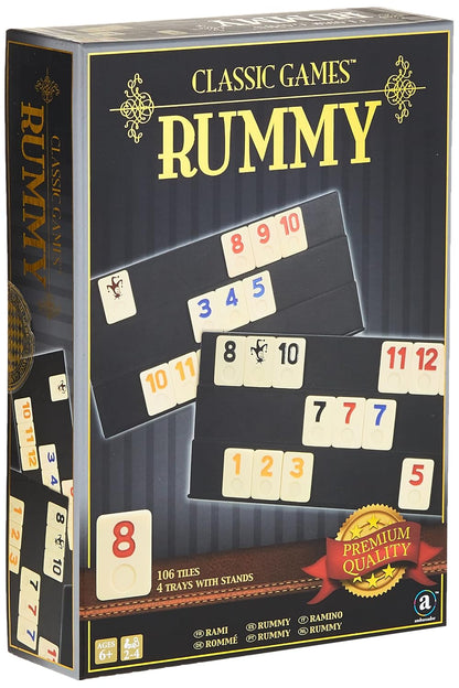 Ambassador Merchant Rummy Board & Card Games, 106 Melamine Pieces, Plastic Holder, Gold Foil Gift Box, Multi Color, +6-20 Years