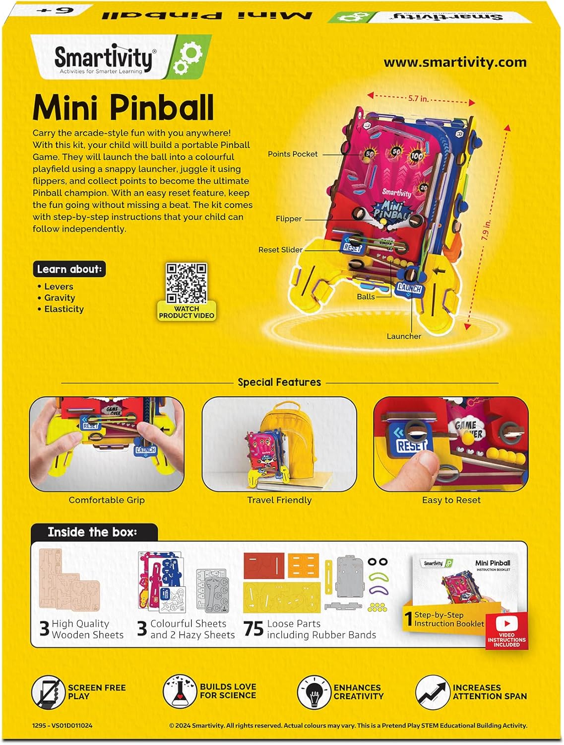 Smartivity DIY Pocket Pinball Handheld Arcade Game Kit for Kids 6+ Years, STEM Building Toy, Screen Free Indoor Game, Birthday Gift for Boys and Girls