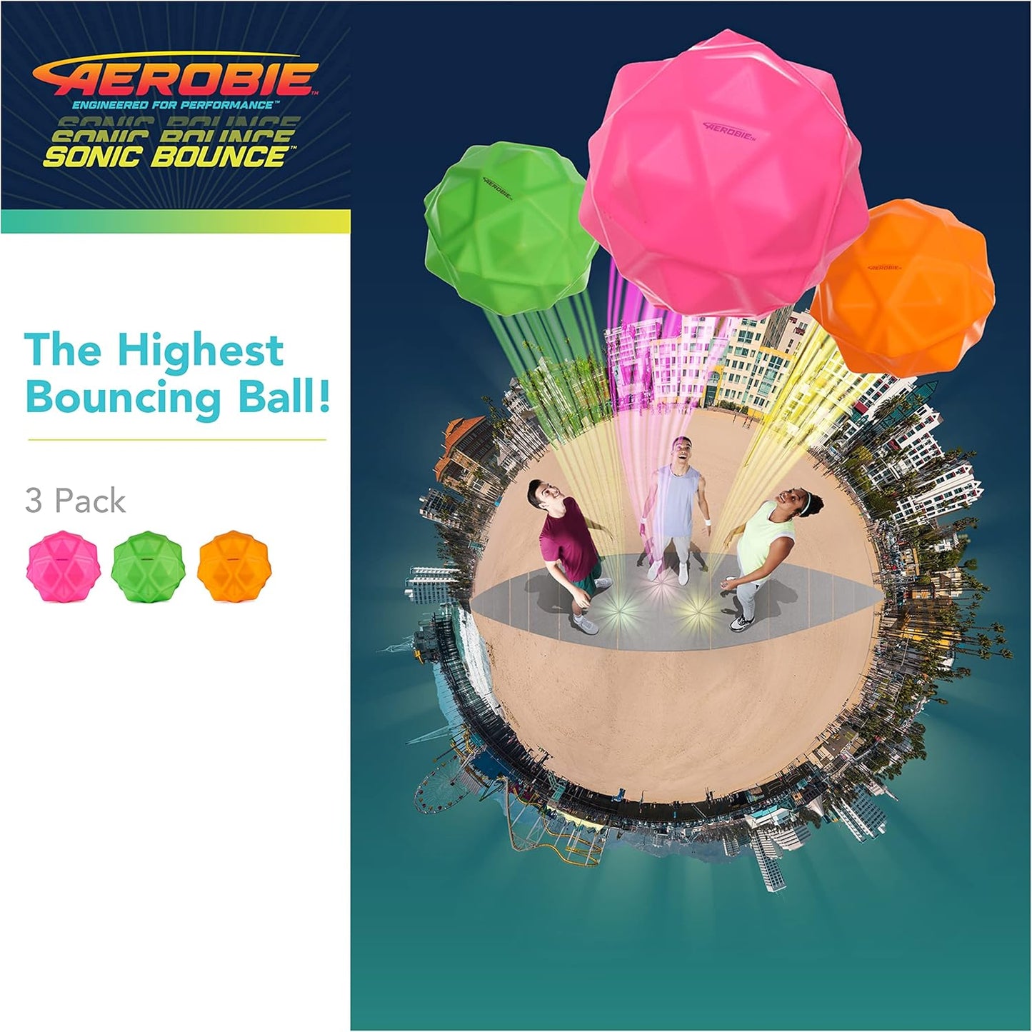 Aerobie Sonic Bounce Pro 3-Pack, Outdoor Flying Disc Toy, Sports Game for Kids and Adults, Durable Plastic, 8+ Years, Active Play, Backyard Fun