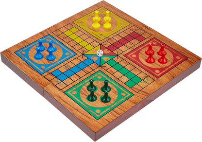 Ambassador Little Wooden Horses Board Game, 16 Colored Playing Pieces, 1 Dice, Folding Wood Board with Magnetic Closure, 29.5cm x 29.5cm, Kids 6 Years+
