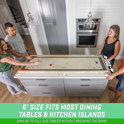 6ft Tabletop Shuffleboard & Curling 2-in-1 Game Set | Portable Wooden Board with 8 Pucks & Tote Bag