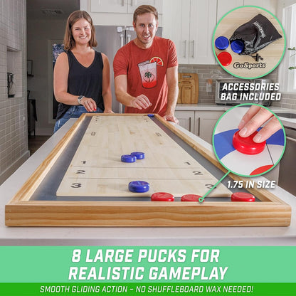 6ft Tabletop Shuffleboard & Curling 2-in-1 Game Set | Portable Wooden Board with 8 Pucks & Tote Bag