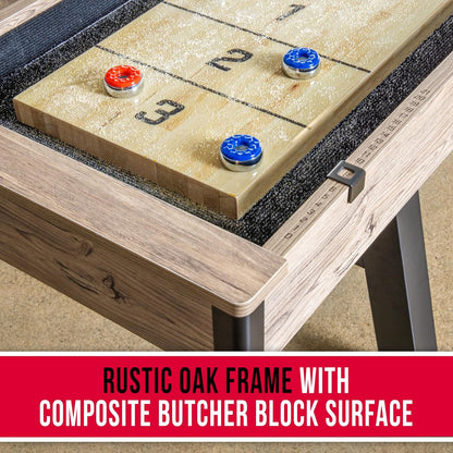 Premium 9 ft Shuffleboard Table with 8 Metal Pucks, Wax & Brush | Indoor Game Room Shuffleboard Table