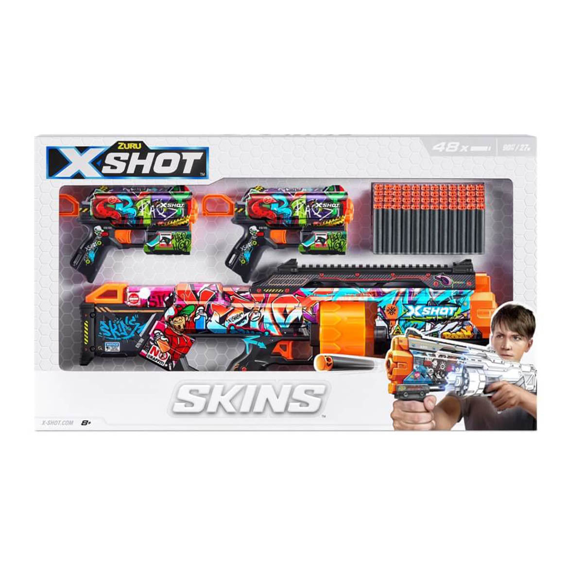 X-Shot Skins Mix Combo Pack, Last Stand, Griefer, Flux & Menace Blasters, 3 Toy Guns, 48 Darts, Kids, Teens & Adults, Outdoor Action & Target Games, Gift for Boys & Girls Ages 8+