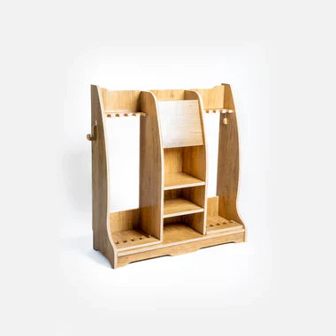 COOLBABY Elegant Wooden Cue Rack with Shelves and Hooks – Holds Up to 10 Cues/Bats