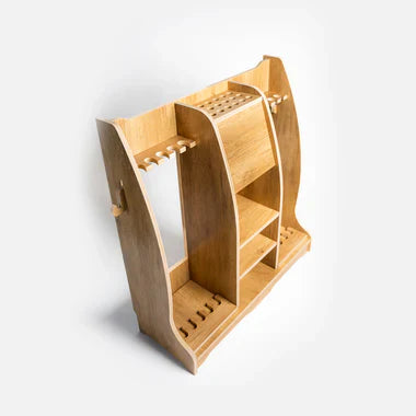 COOLBABY Elegant Wooden Cue Rack with Shelves and Hooks – Holds Up to 10 Cues/Bats