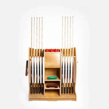 COOLBABY Elegant Wooden Cue Rack with Shelves and Hooks – Holds Up to 10 Cues/Bats
